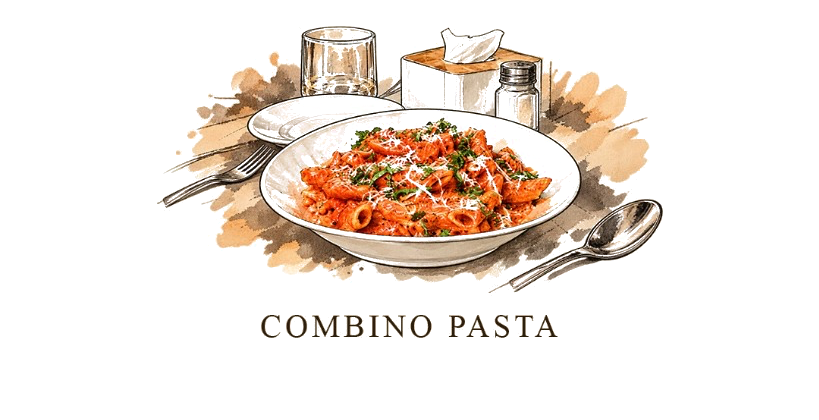 Combino Pasta authentic artisanal engraved sketch illustration